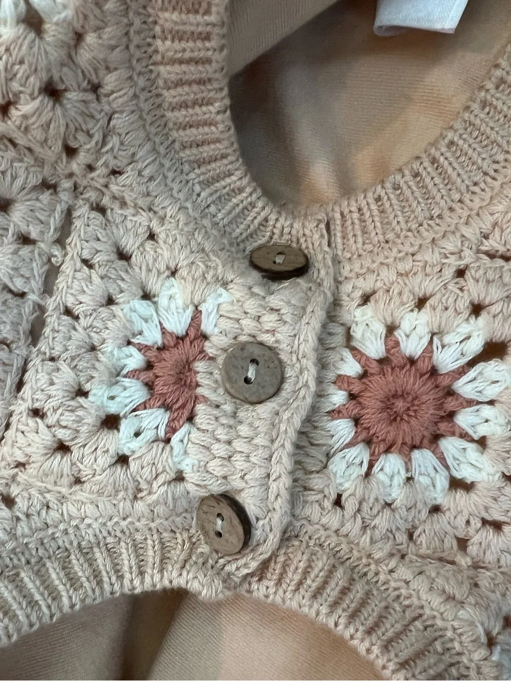 Crochet Baby One-Piece Romper in Beige and Dusty Rose
